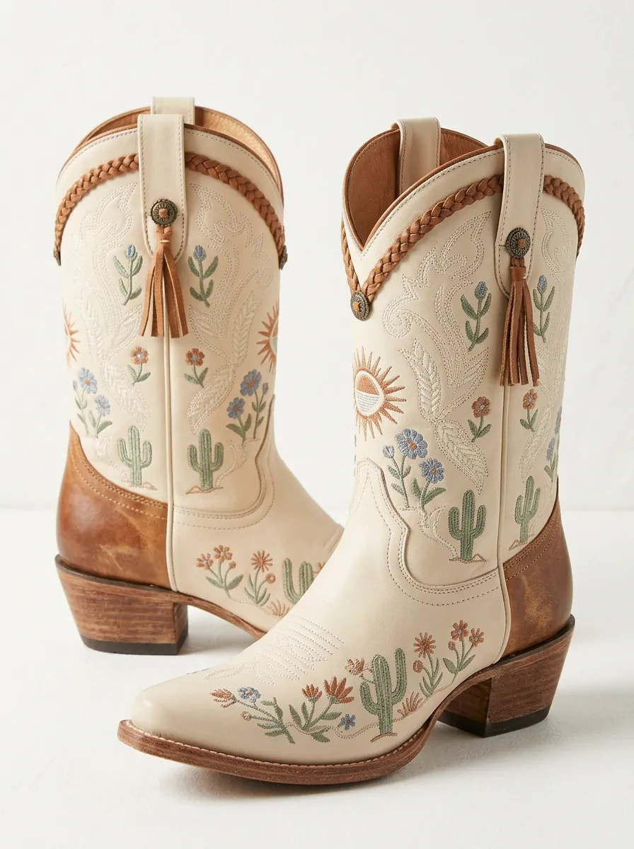 Range Cactus Desert Sun Statement Unisex Western Cowboy Boots