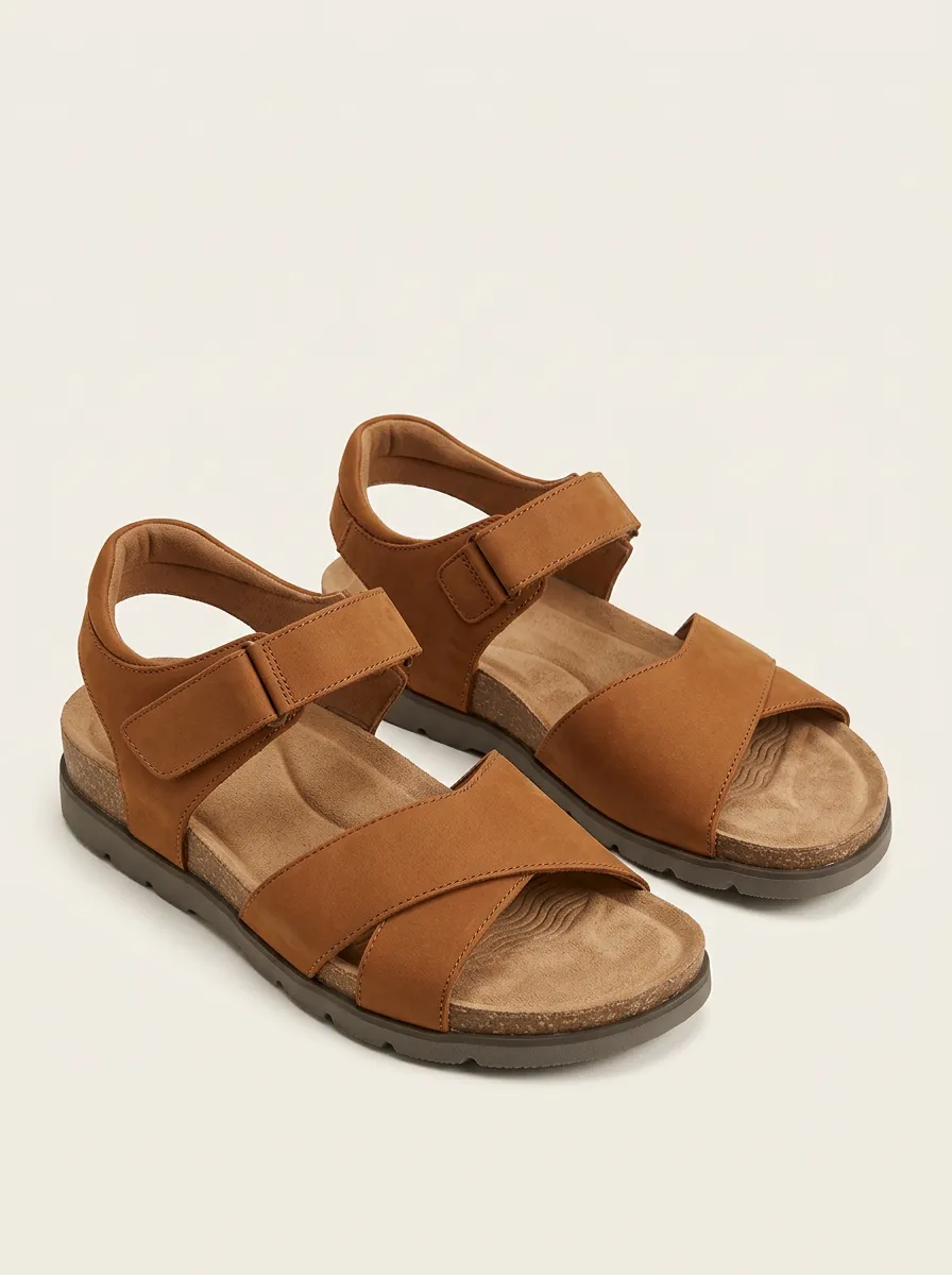 Men's Cross-Strap Hook-and-Loop Contoured-Footbed Sandals