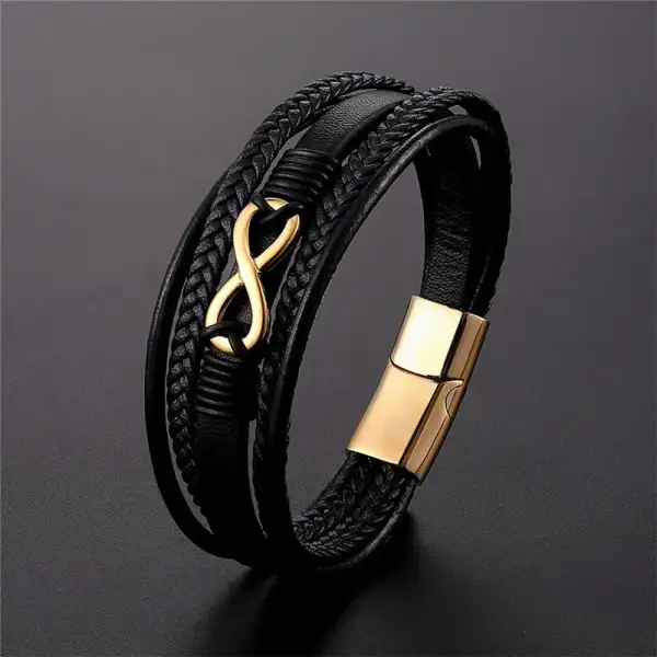 Infinitely Titanium Steel Multilayered Leather Bracelet