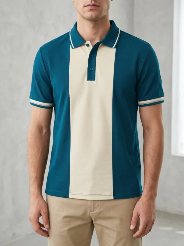 Men's Retro Colorblock Striped Casual Polo Shirt
