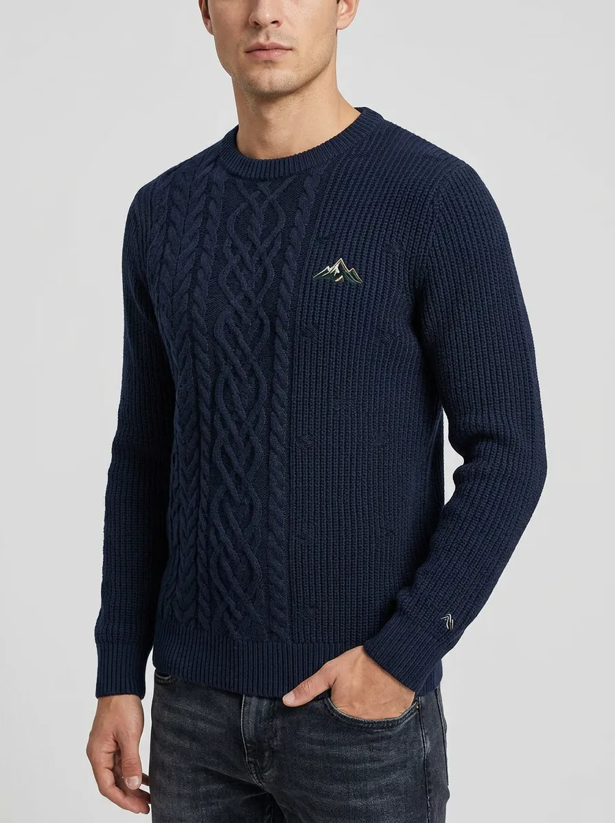 Men's Navy Outdoor Mountain Embroidered Knit Sweater