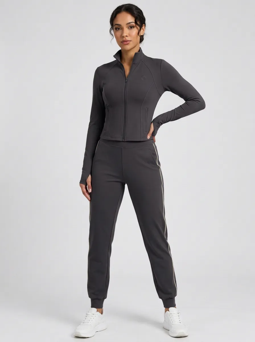 Women's Fitness Yoga Sage Green Zip-Up Tracksuit Set