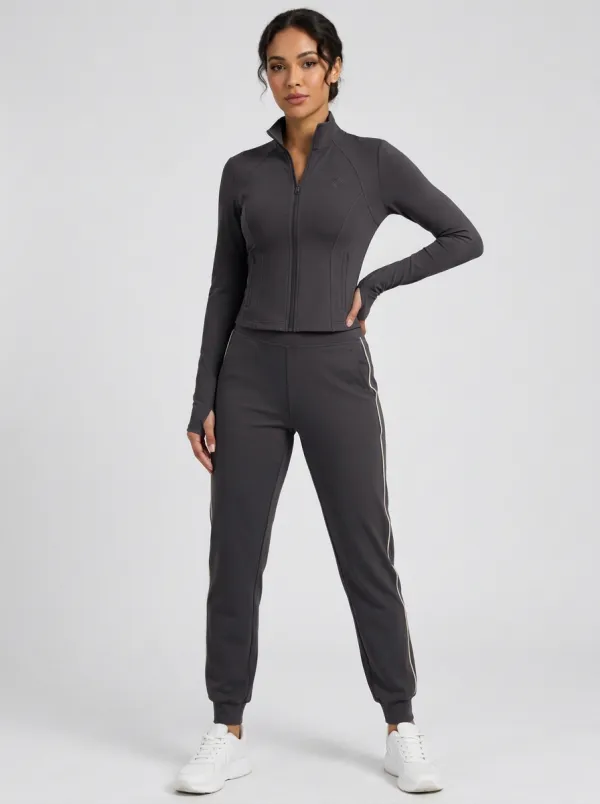 Women's Fitness Yoga Sage Green Zip-Up Tracksuit Set