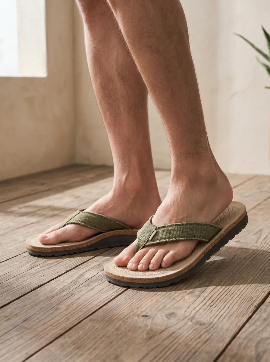 Men's Casual Summer Olive Canvas Printed Flip Flops