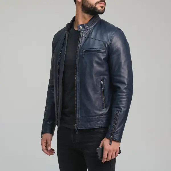 Polished Leather Biker Motorcycle Multi Pocket Jacket