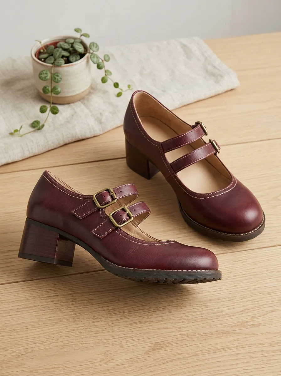 Women's Vintage Twin-Buckle Mary Jane Shoes