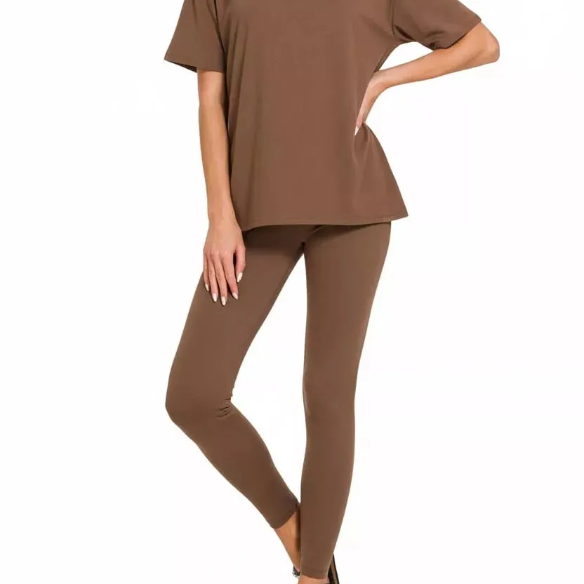 Relaxed Brushed Dty Microfiber Short Sleeve Top and Pants Loungewear Set
