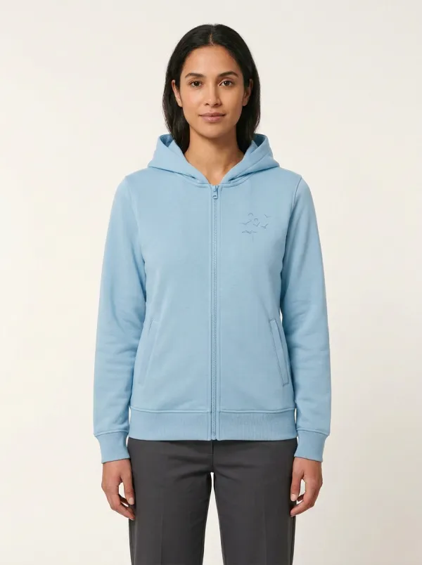 Women's Bird-Motif Full-Zip Panel-Pocket Hoodie