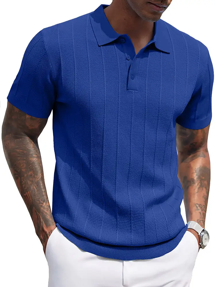 Ribbed Textured Knit Polo Shirt
