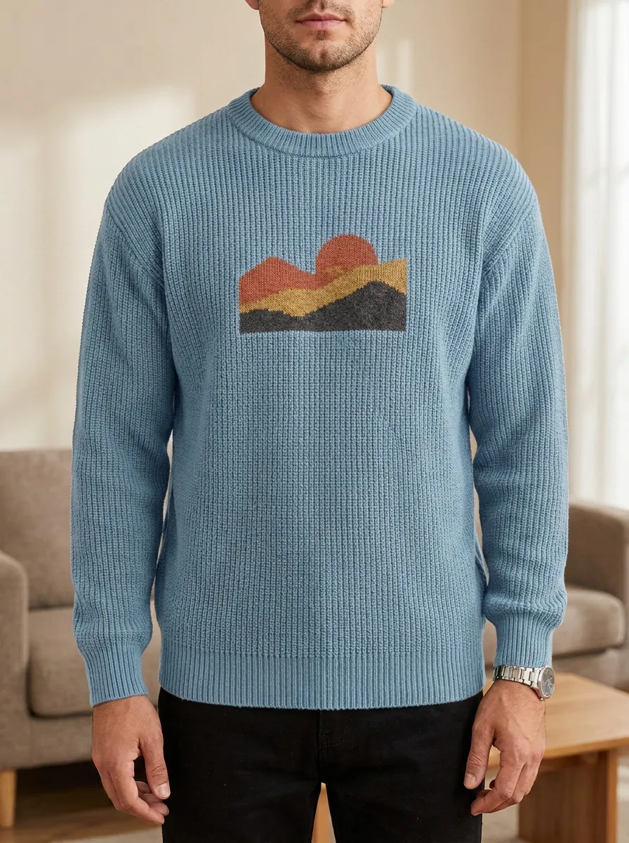 Men's Sunset Mountain Textured Sweater