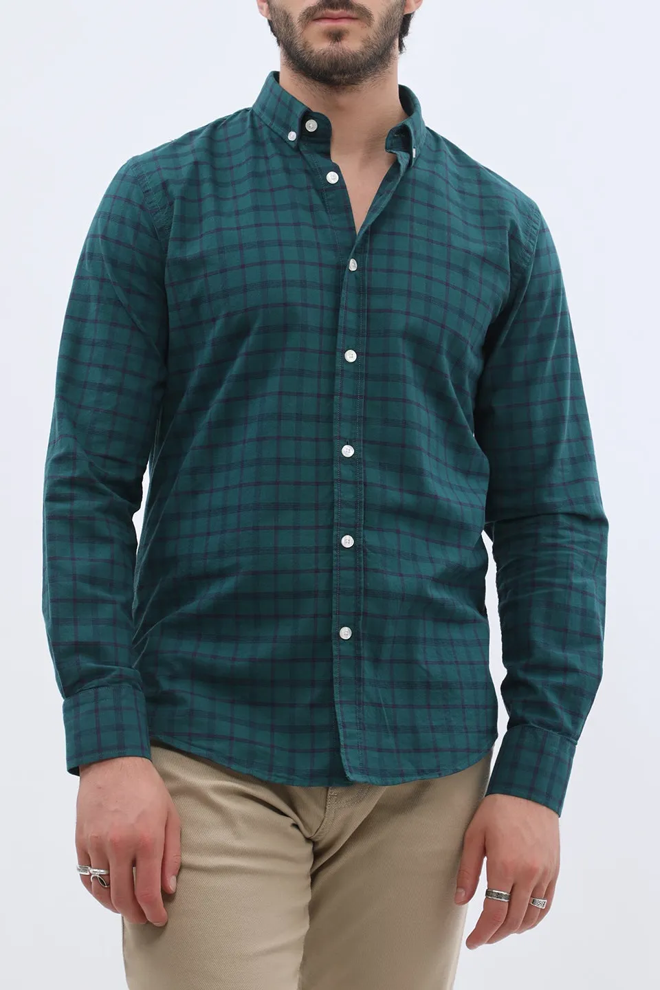 Active Oxford Checked Long Sleeve Men's Button Down Shirt