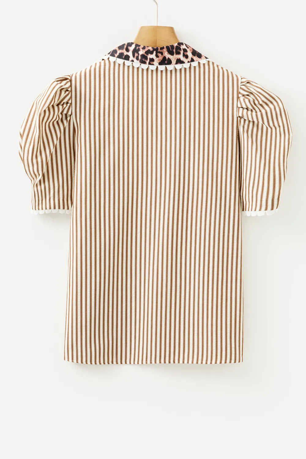 Brown Stripe Ricrac Trim Short Sleeve Blouse