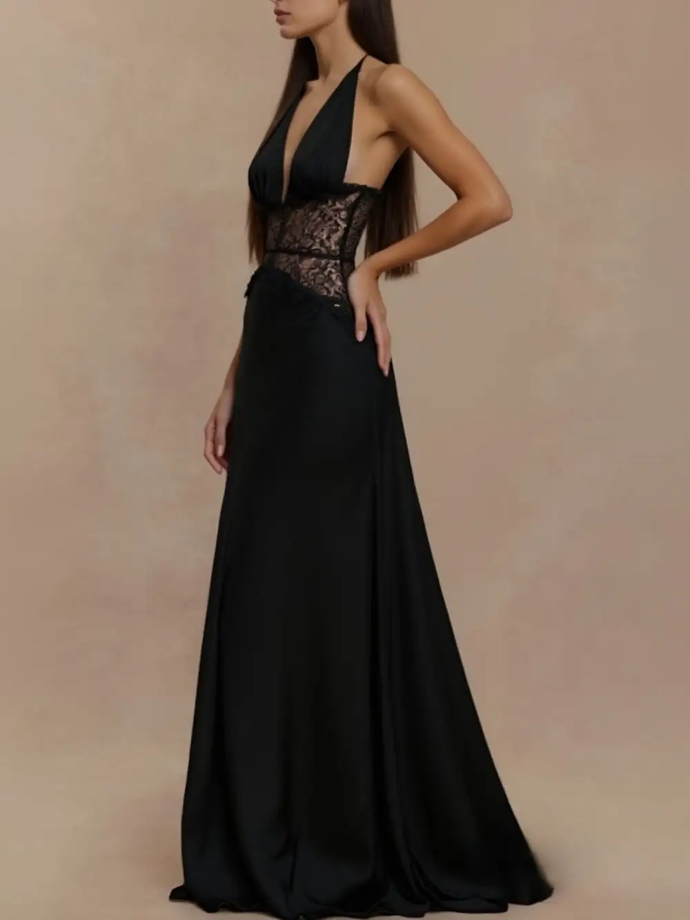 Polished Detail Lace Maxi Dress