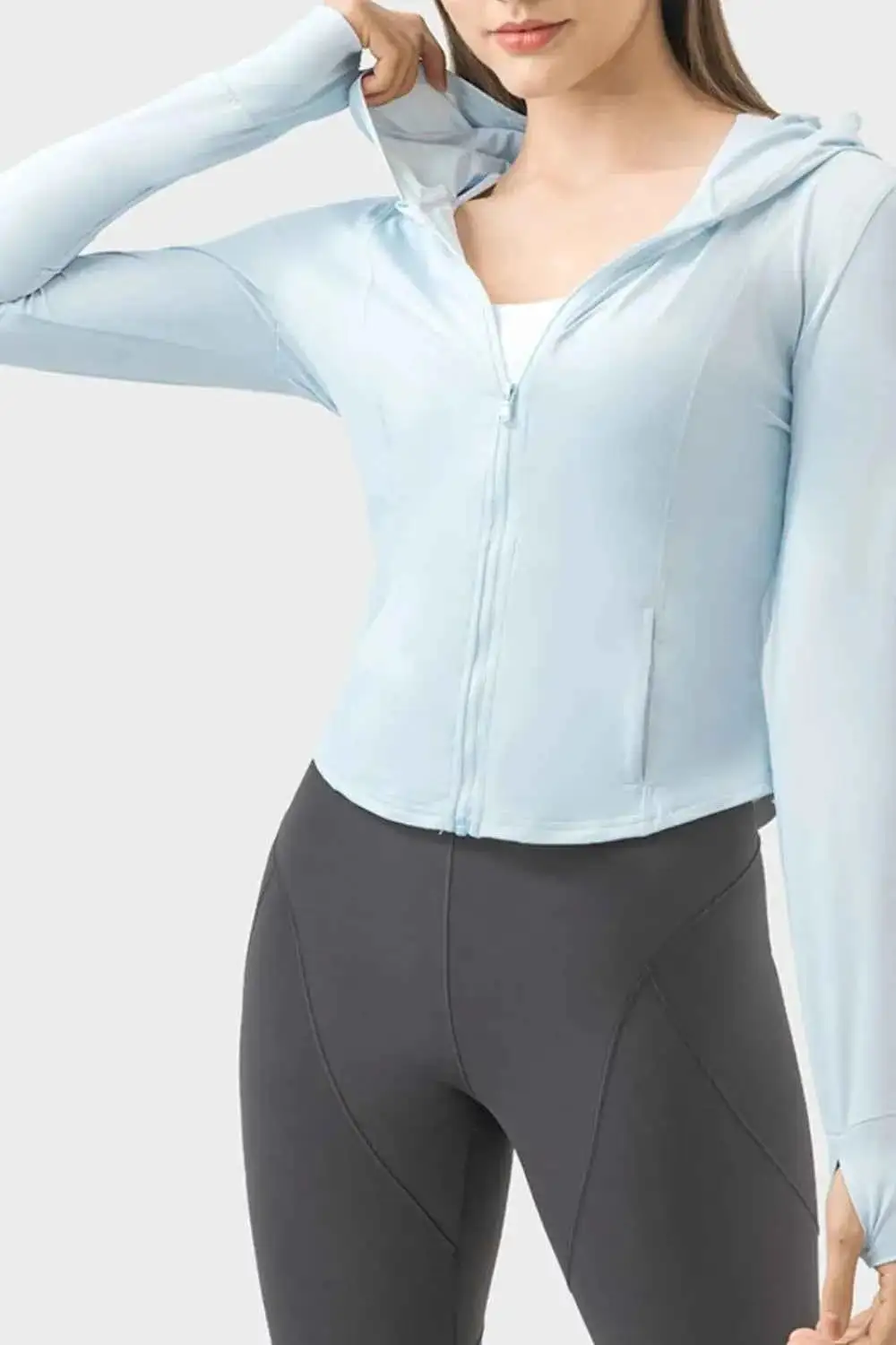 Pocketed Zip-Up Hooded Long Sleeve Active Outerwear