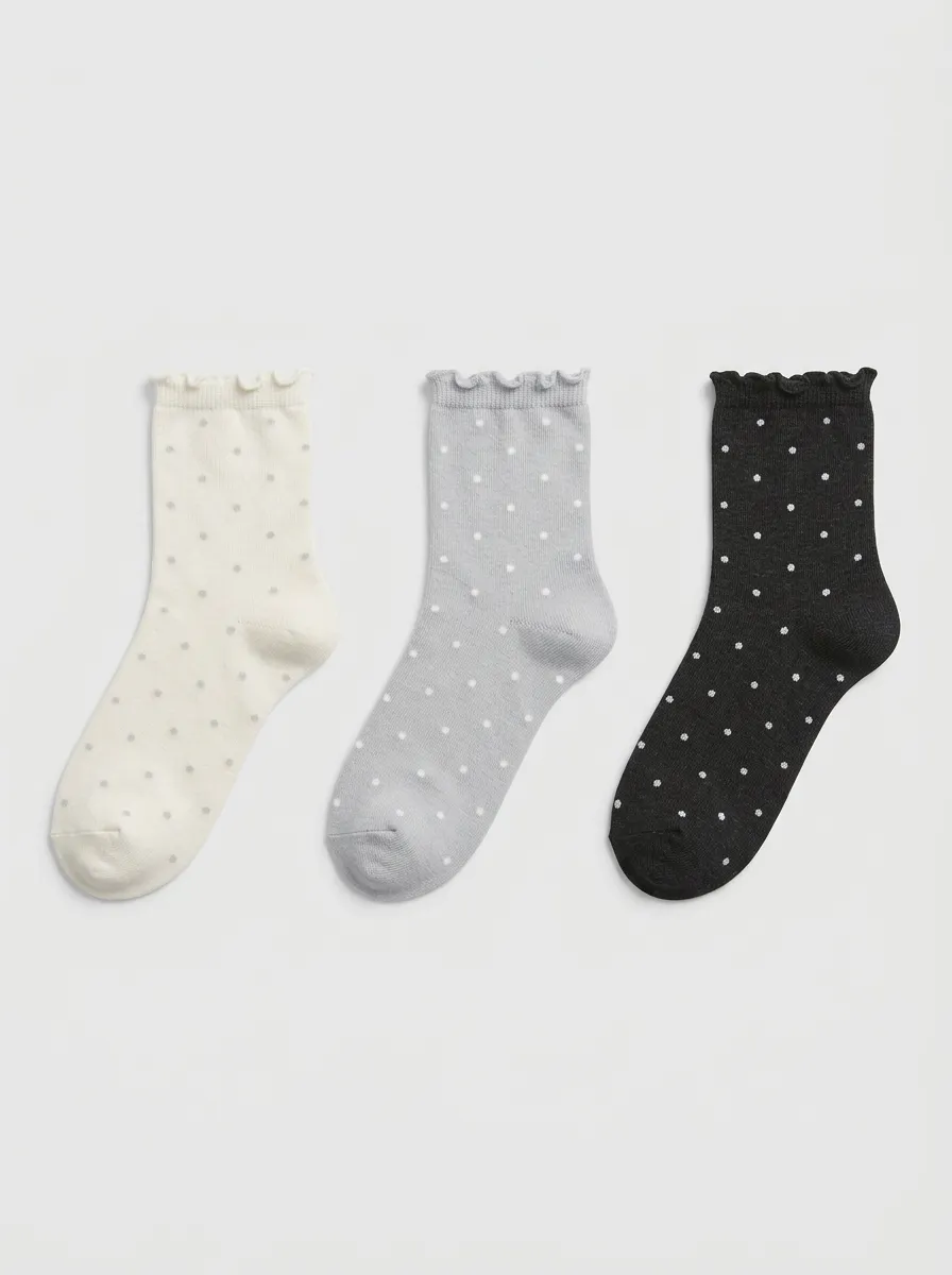 Women's Polka Dot Ruffle Trim Printed 3-Pack Socks