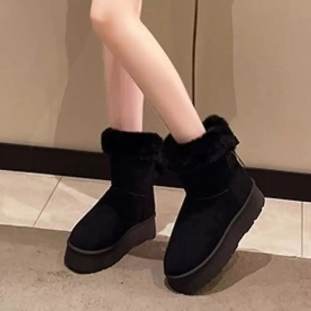 Refined Round Toe Fuzzy Boots