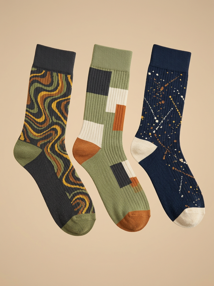Men's Abstract Geometric Art Paint Splatter Three-Pack Socks