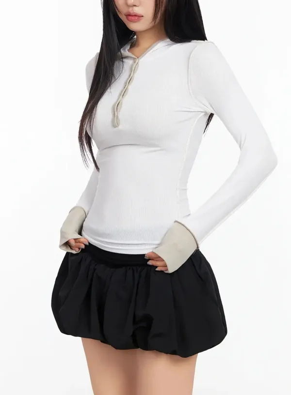 Two Stitch Hooded Long Sleeve Top