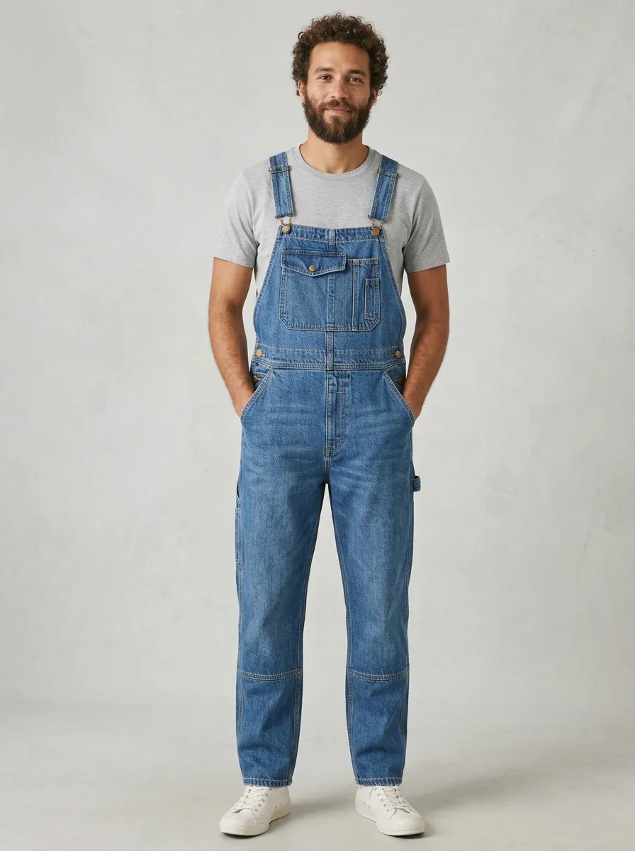 Men's Casual Vintage Blue Denim Bib Overalls