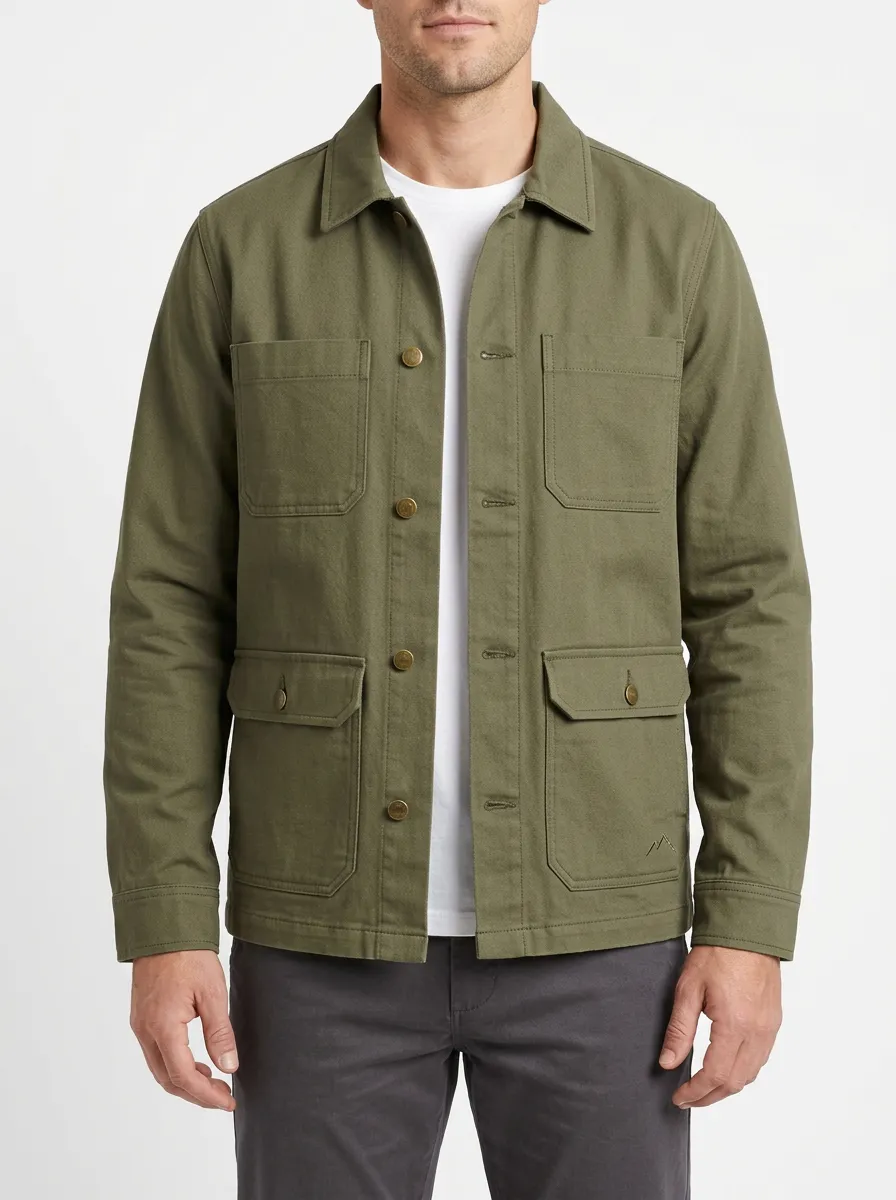 Men's Outdoor Adventure Mountain Logo Printed Utility Jacket