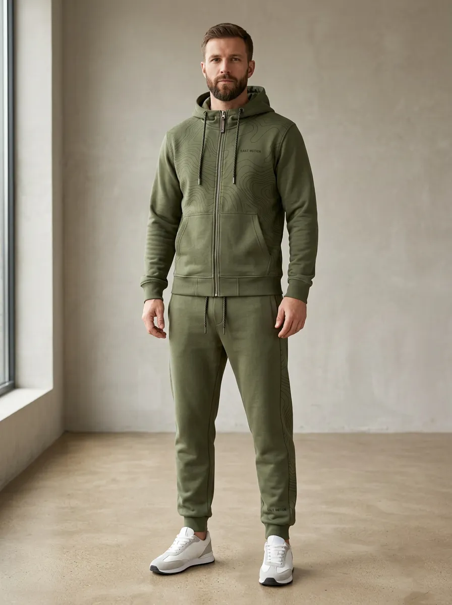 Men's Contemporary Outdoor Adventure Topographic Print Jogger Set