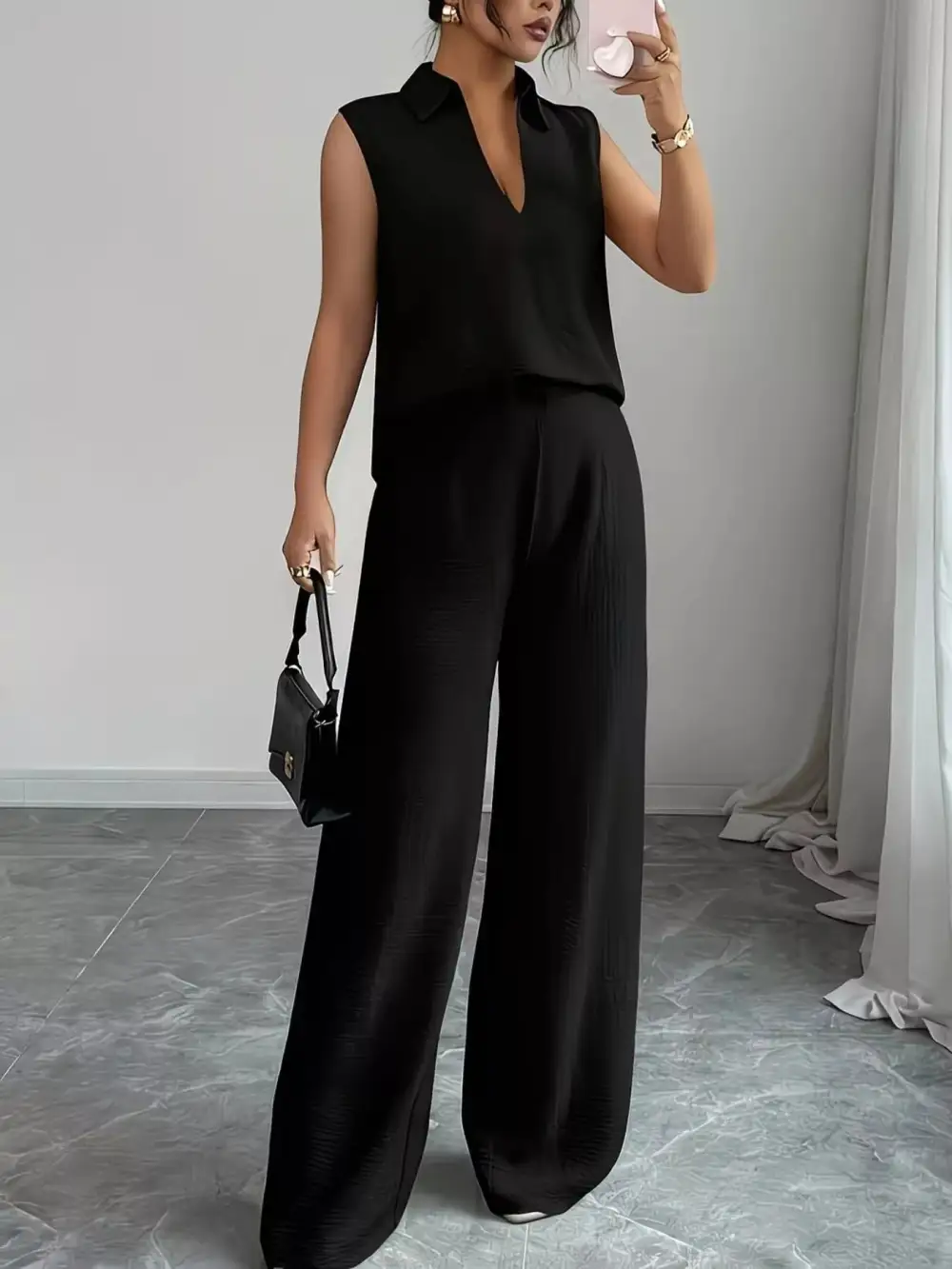 Sleeveless Top and Wide Leg Pants Set