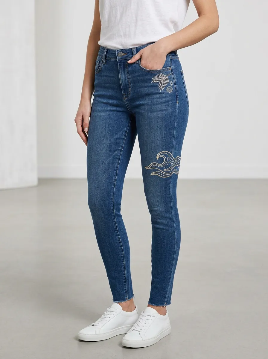 Women's Beach Lover Ocean Wave Shell Printed Slim Jeans