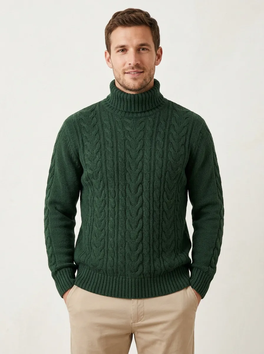 Men's Casual Weekend Cable Knit Turtleneck Sweater