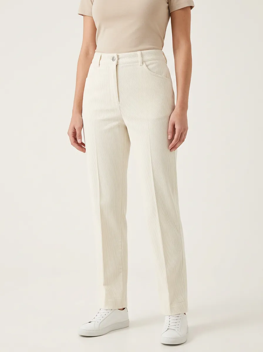 Women's High-Rise Crease-Front Five-Pocket Straight-Leg Corduroy Pants