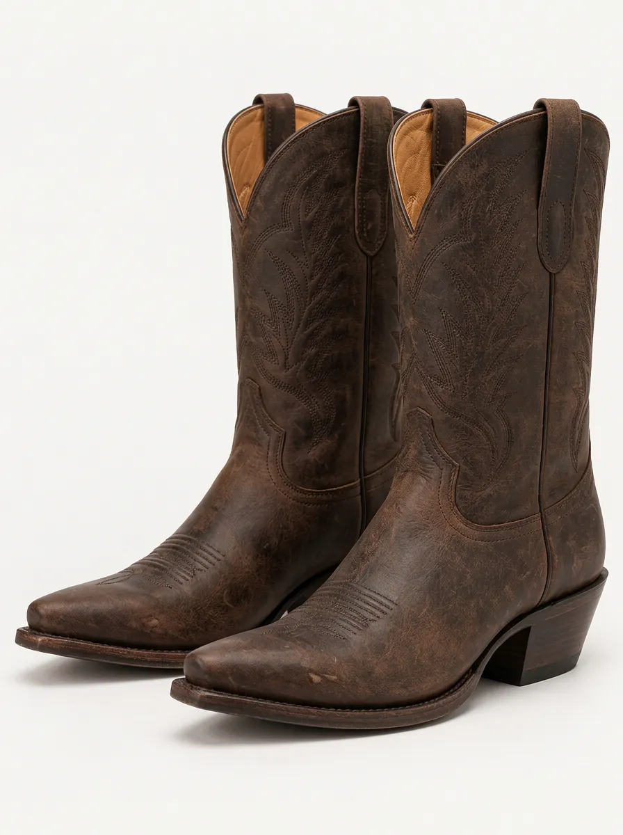 Men's Leather Cowboy Boots with Vintage Inspired and Red