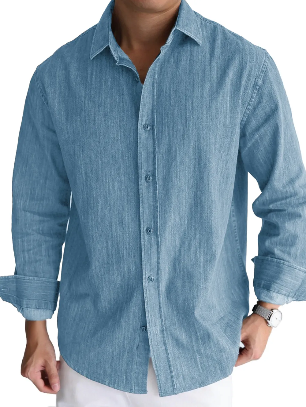 Clean Line Long Sleeve Open Collar Shirt