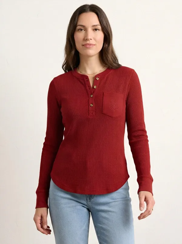 Women's Nature Lover Leaf Pocket Printed Henley Shirt