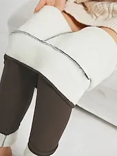 Women's Fleece Lined Leggings Leggings Cozy Fleece Lined Fashion Comfort Full Length High Waist Letter Patchwork Thermal Warm Soft Breathable Micro-elastic Casual Daily Outdoor Black Gray Fall Winter