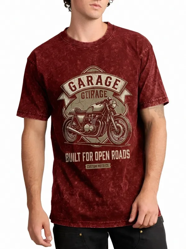 Men's Motorcycle Garage Built For Open Roads Printed T-shirt