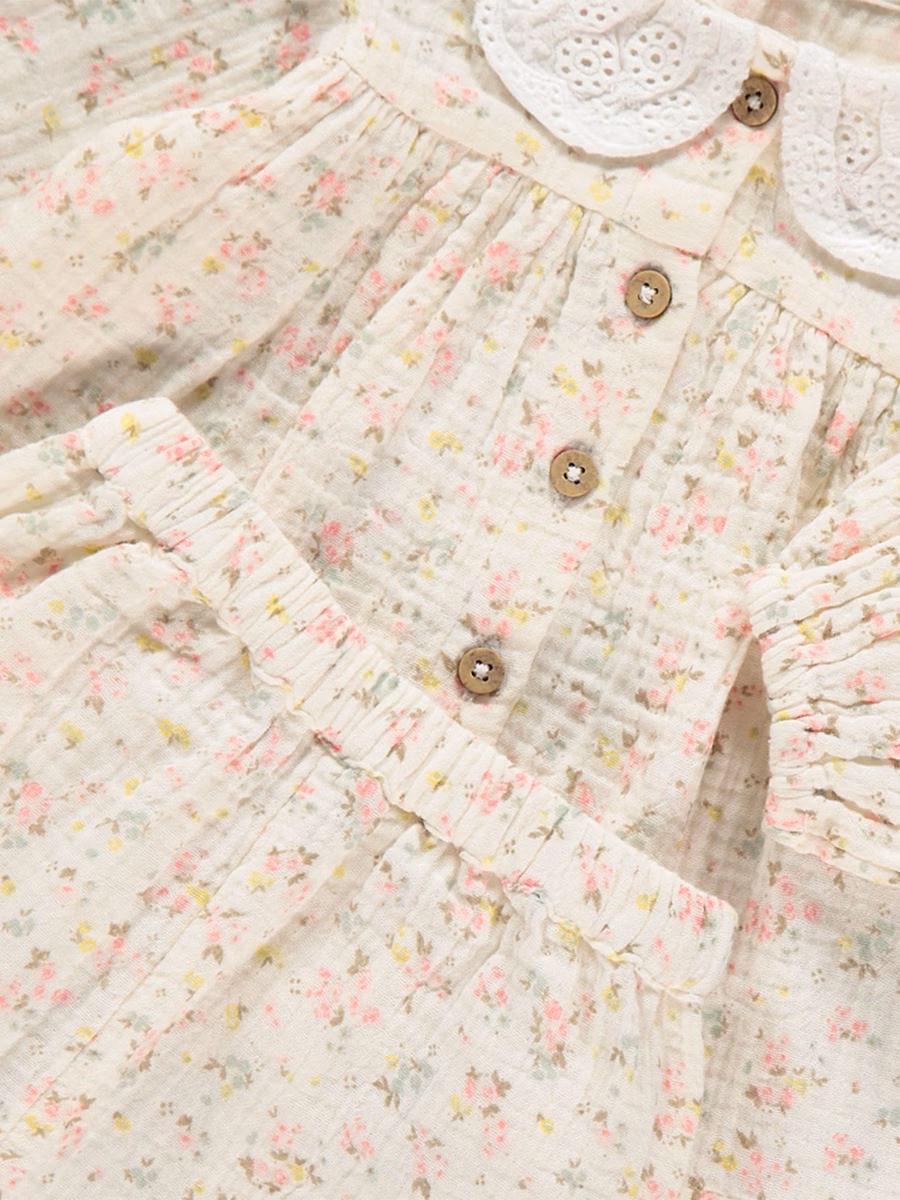 Neutral Embroidered Collar Floral Top and Trousers Outfit detail 1