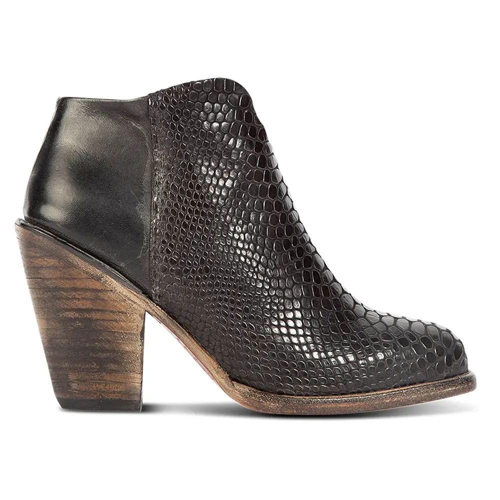 Faux-Leather Snakeskin-Print Zip-Up Round-Toe Ankle Boots
