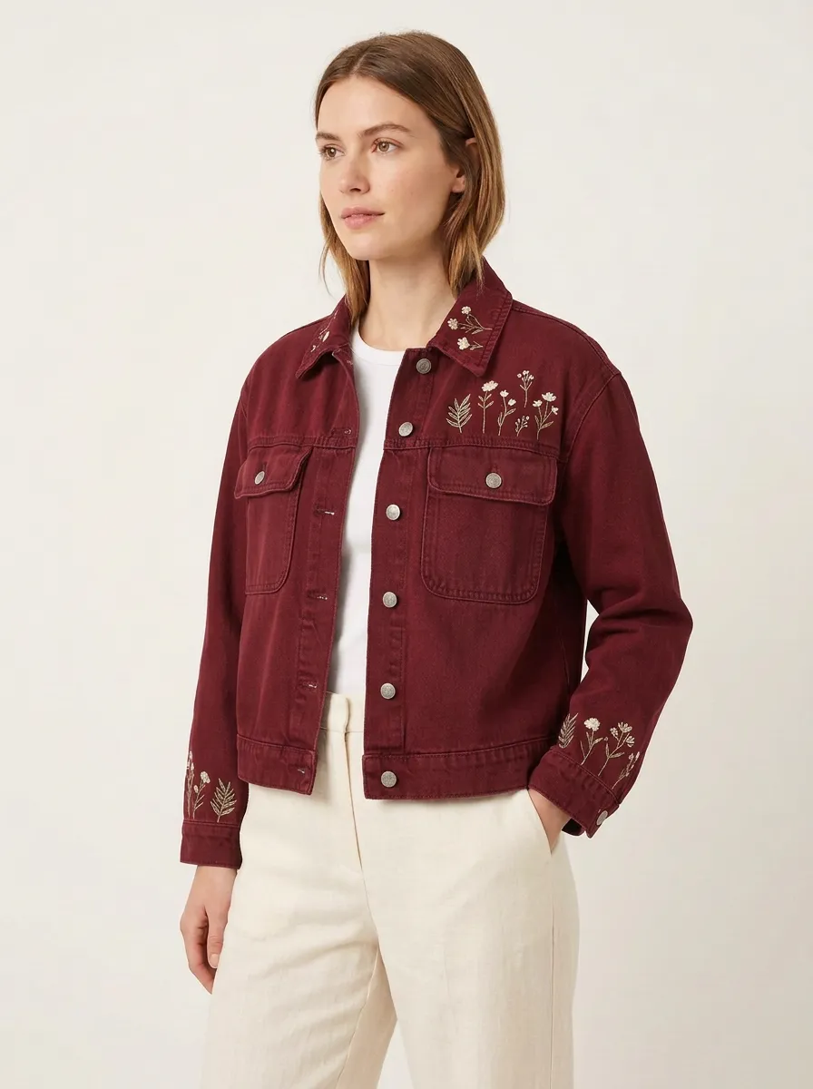 Women's Floral Embroidered Denim Jacket