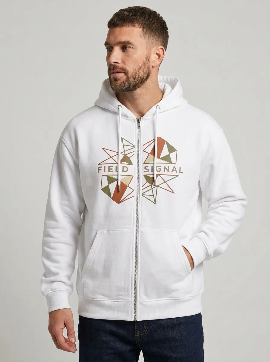 Men's Field Signal Geometric Pattern Printed Zip-up Hoodie
