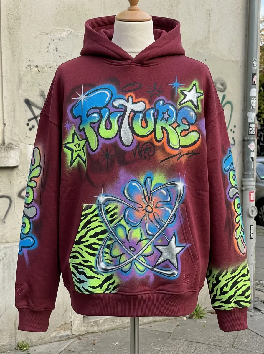 Unisex Streetwear Future Graffiti Flower Zebra Graphic Hoodie