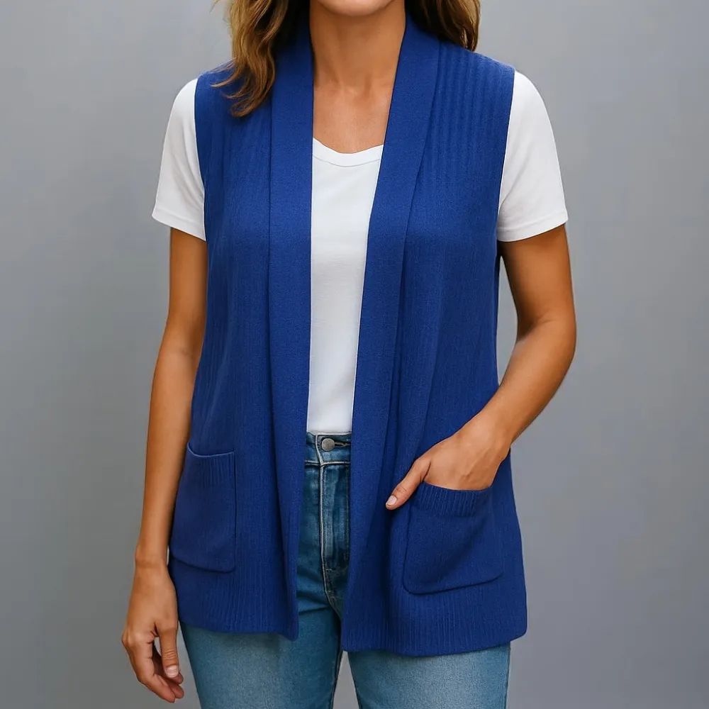 Pocketed Knitwear Open Vest