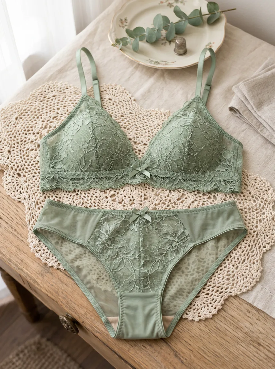 Women's Floral Lace Embroidered Floral Bikini Brief Lingerie Set