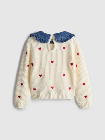 1-9yrs | Heart Embroidered Collared Jumper