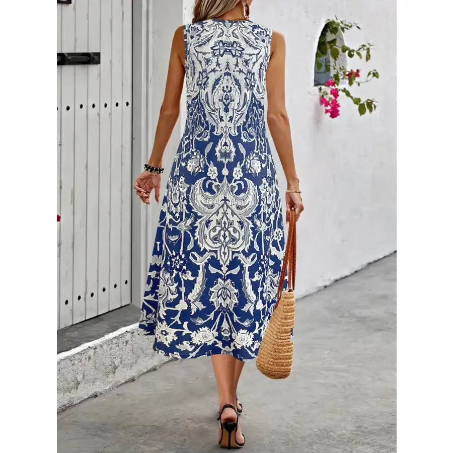 Printed Sleeveless Midi Dress