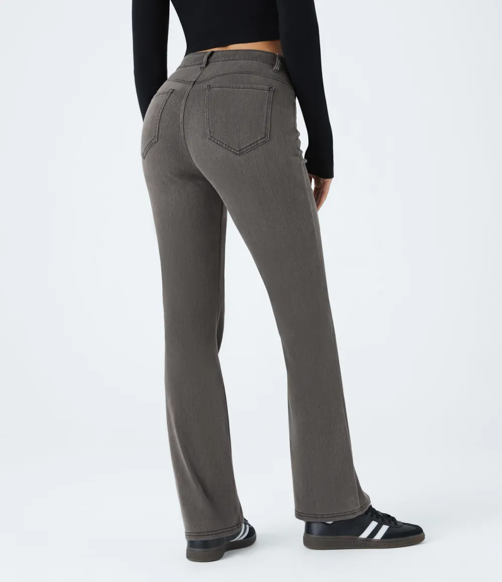 Magic Mid Rise Button Pockets Stretchy Knit Casual Bootcut Jeans