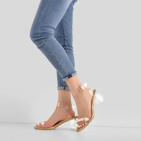 Ankle Clear Strap Rhinestone Transparent Perspex Heel Sandals