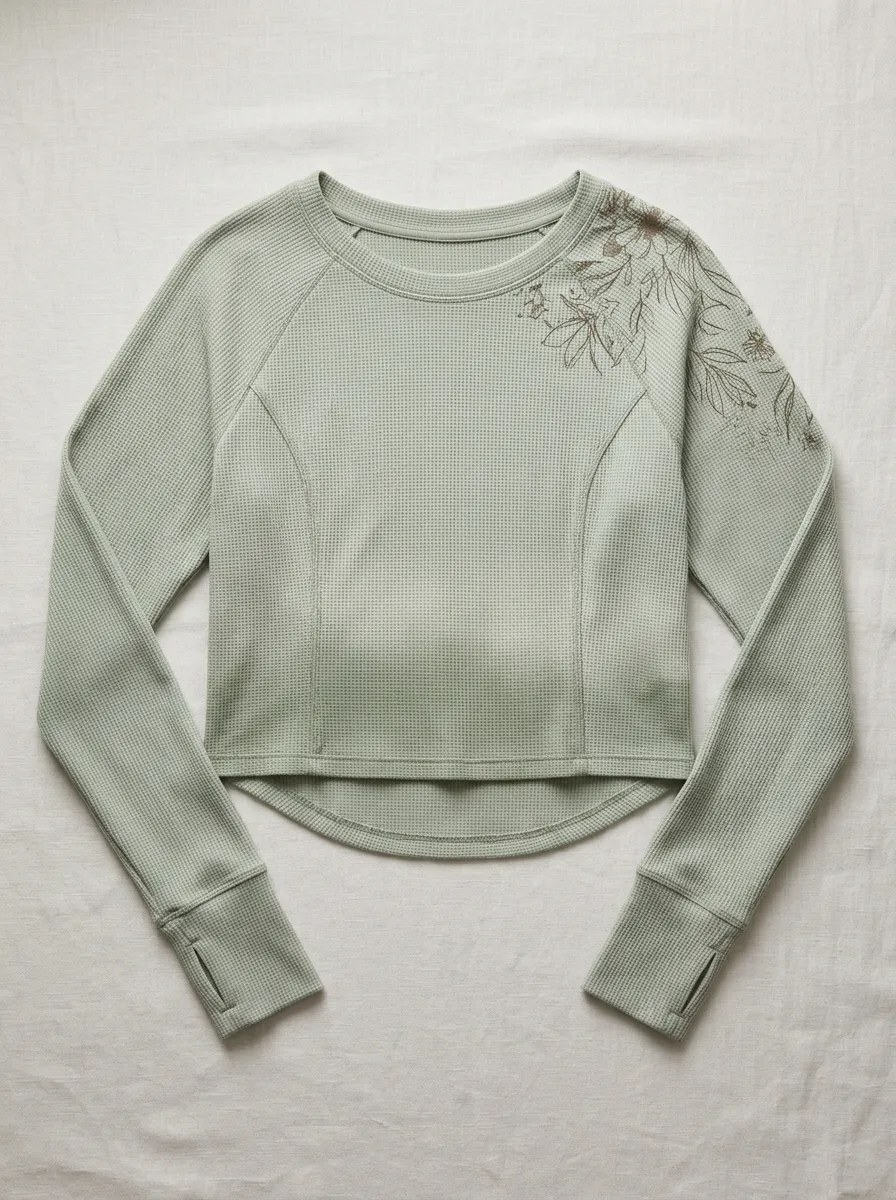 Women's Floral Nature Lover Botanical Printed Waffle Knit Crop Top