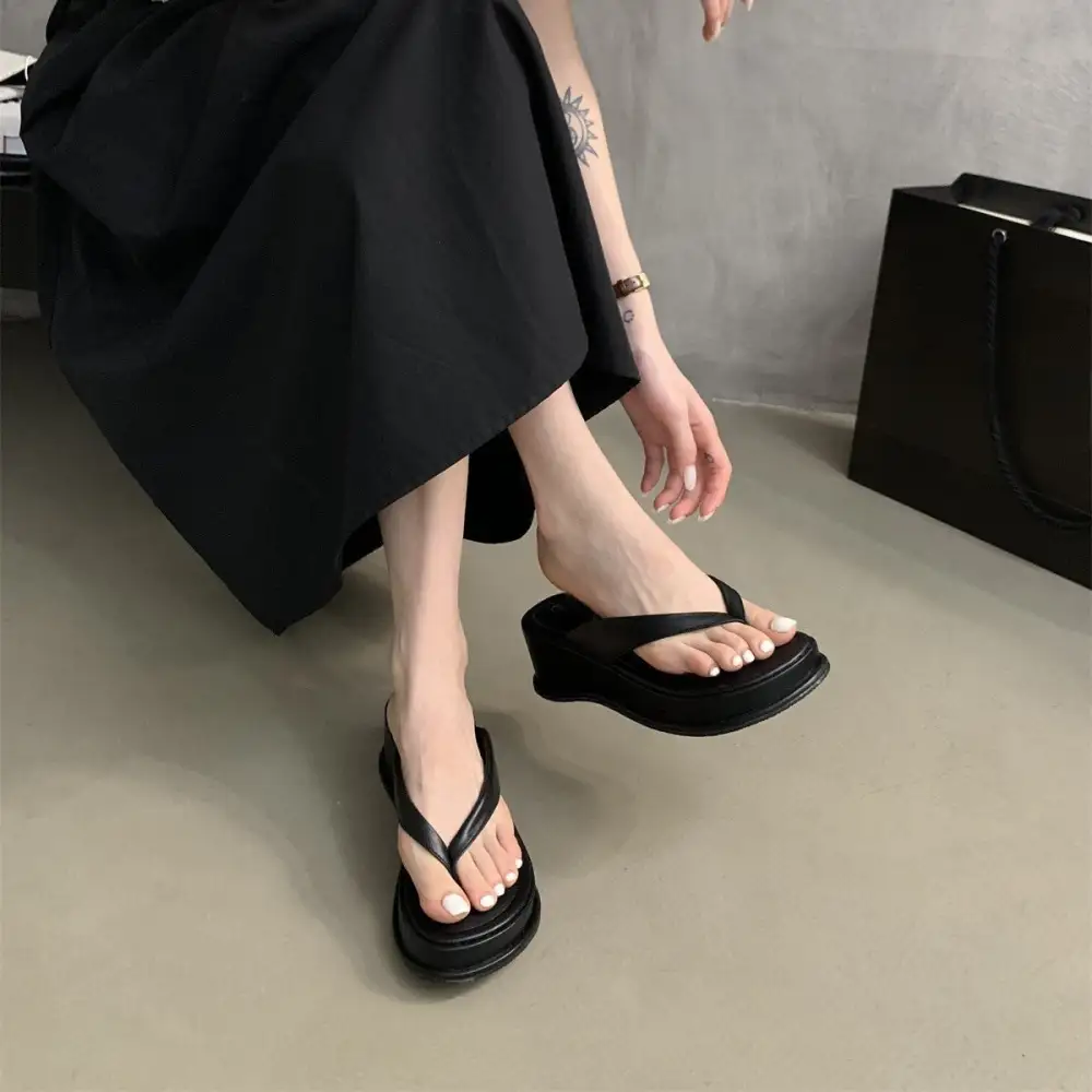 Raised Sole Thick Wedge Slide Sandals
