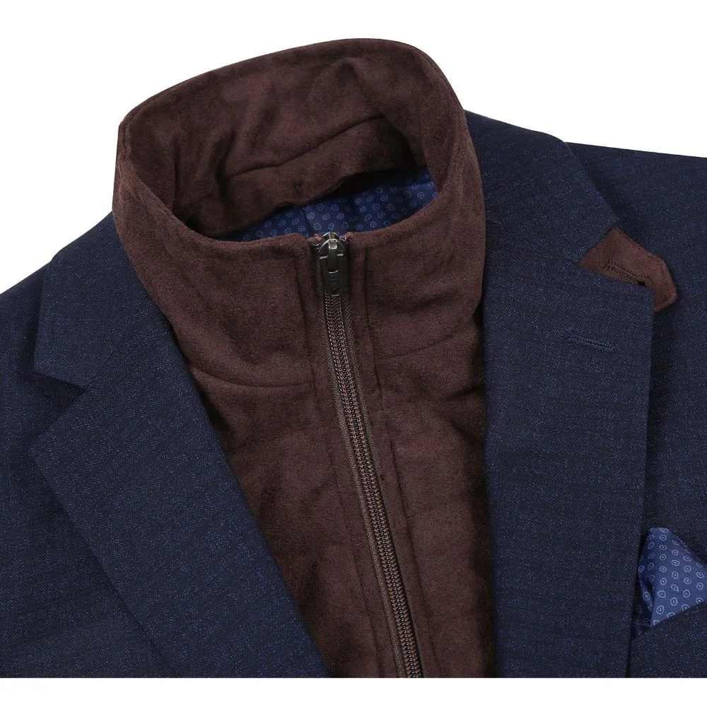 Navy Regular Fit Check Single Breasted Two Button Notch Lapel Blazer