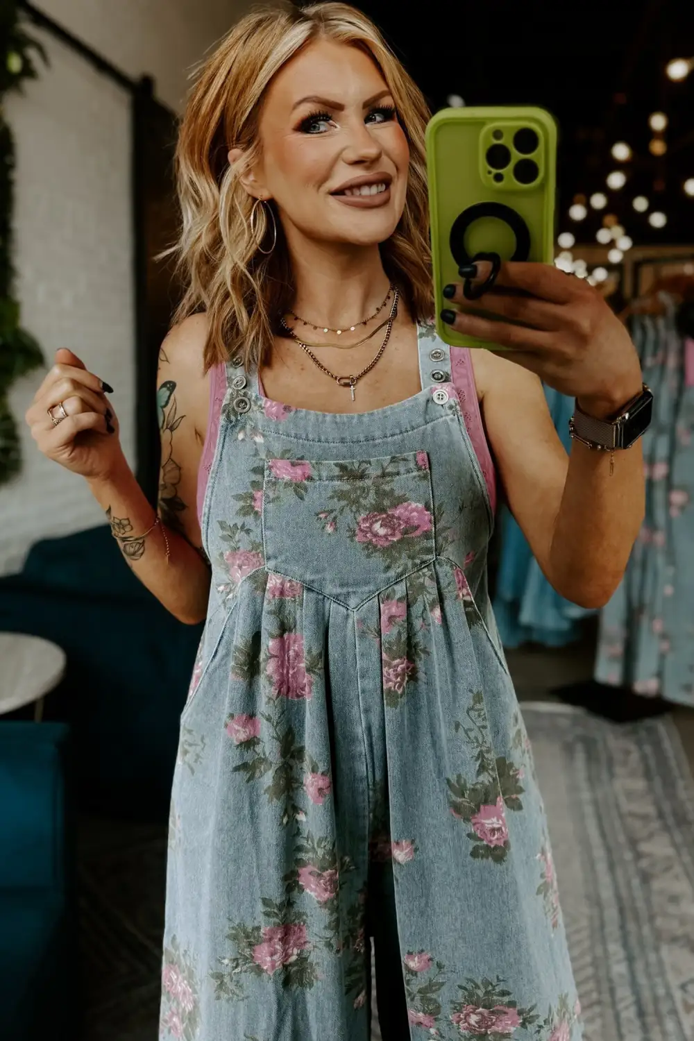 Floral Print Pleated High Waist Wide Denim Pants