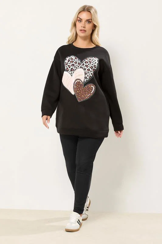 Black Leopard Print Heart Sweatshirt detail 1